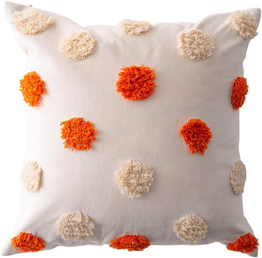 vctops Boho Geometric Decorative Throw Pillow Cover Morocco Tufted Pompoms Pillow Case Farmhouse Square Cushion Cover for Car Sofa Couch Bed (Round B, 18x18 inches)