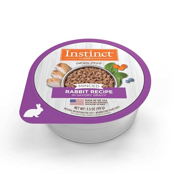 INSTINCT ORIGINAL MINCED NATURAL WET CAT FOOD, GRAIN FREE RECIPE – REAL RABBIT, 3.5 OZ. CUPS (PACK OF 12)