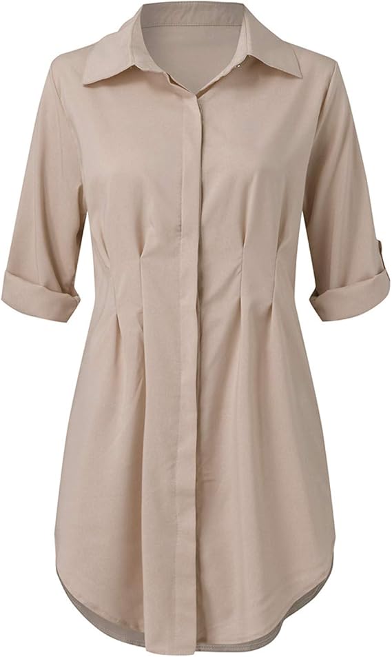 KGJYVN Women Long Sleeve Mini Dress Ladies Casual Plain Shirt Blouse Tops Women's Summer 