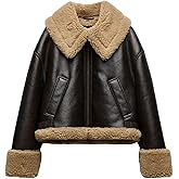 LY VAREY LIN Women Faux Leather Jacket with Faux Fur Lining Warm Winter Biker Coat