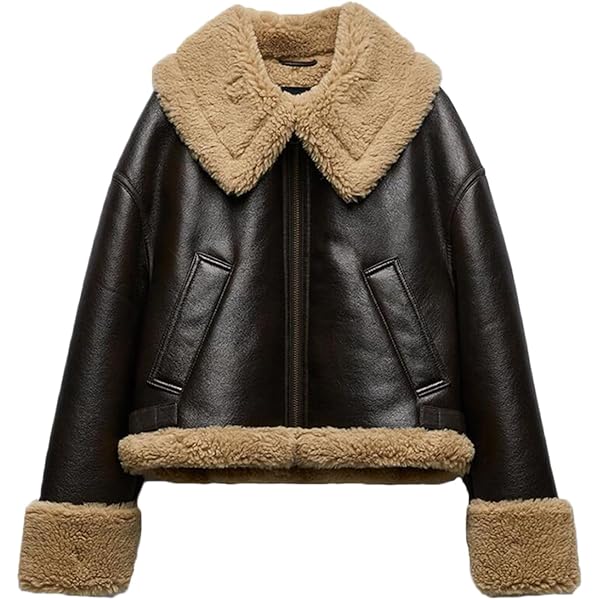 Glkaend Women's Faux Shearing Moto Bomber Jacket Sherpa-Lined Coat