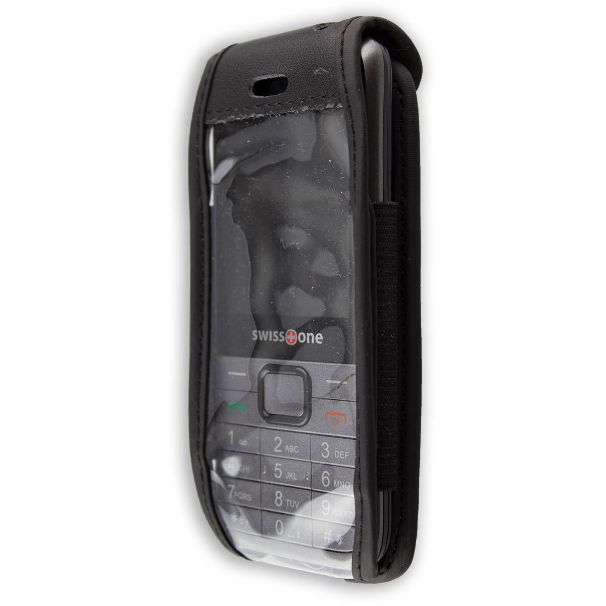 caseroxx Leather-Case with belt clip compatible with Swisstone SC560 made from genuine leather, Pouch with belt clip and viewing window in black