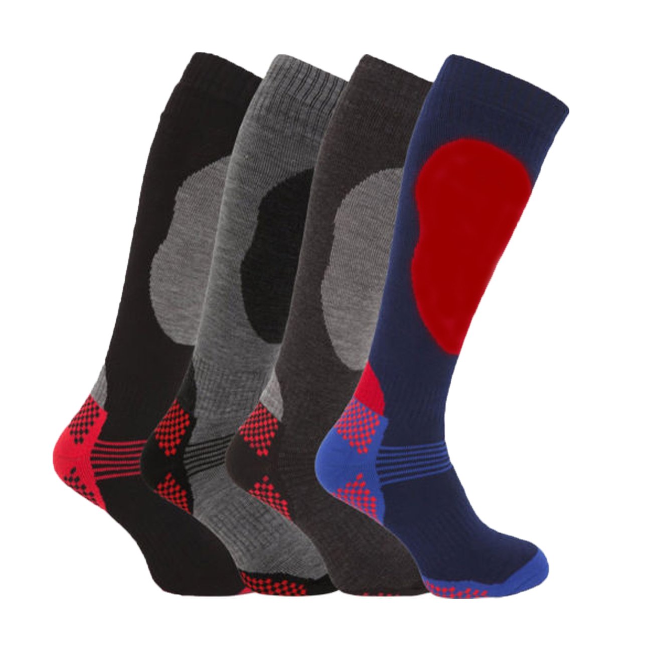 Bonjour 4 Pairs of Mens High Performance Thermal Ski Socks Multi BIG FOOT Size 11-14