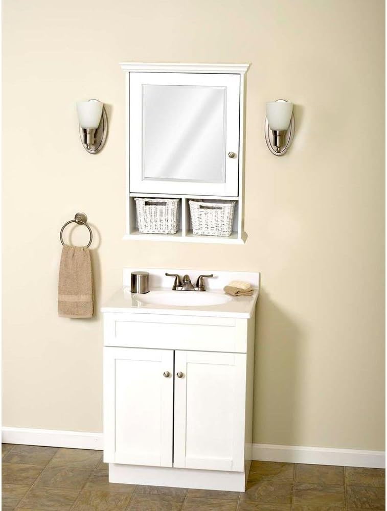 Amazon Com Glacier Bay 21 In X 29 In Wood Surface Mount Medicine Cabinet With Baskets In White With Beveled Mirror Home Improvement