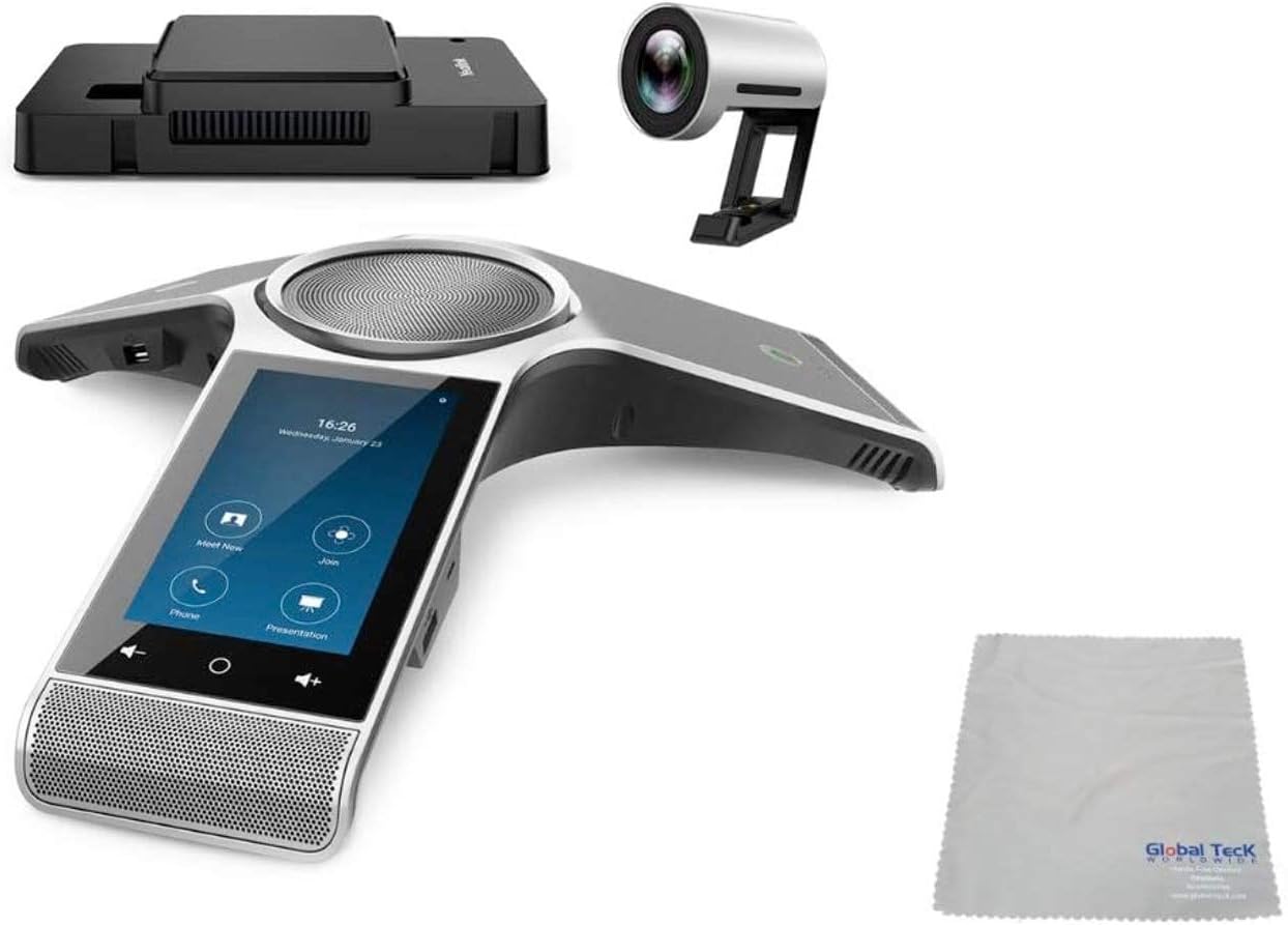 Global Teck Bundle of Yealink UVC80 ZoomRoom Video Conference Kit with CP960 Conference Phone, PTZ Camera, Cloth for Huddle Rooms (UVC80-Large Rooms)