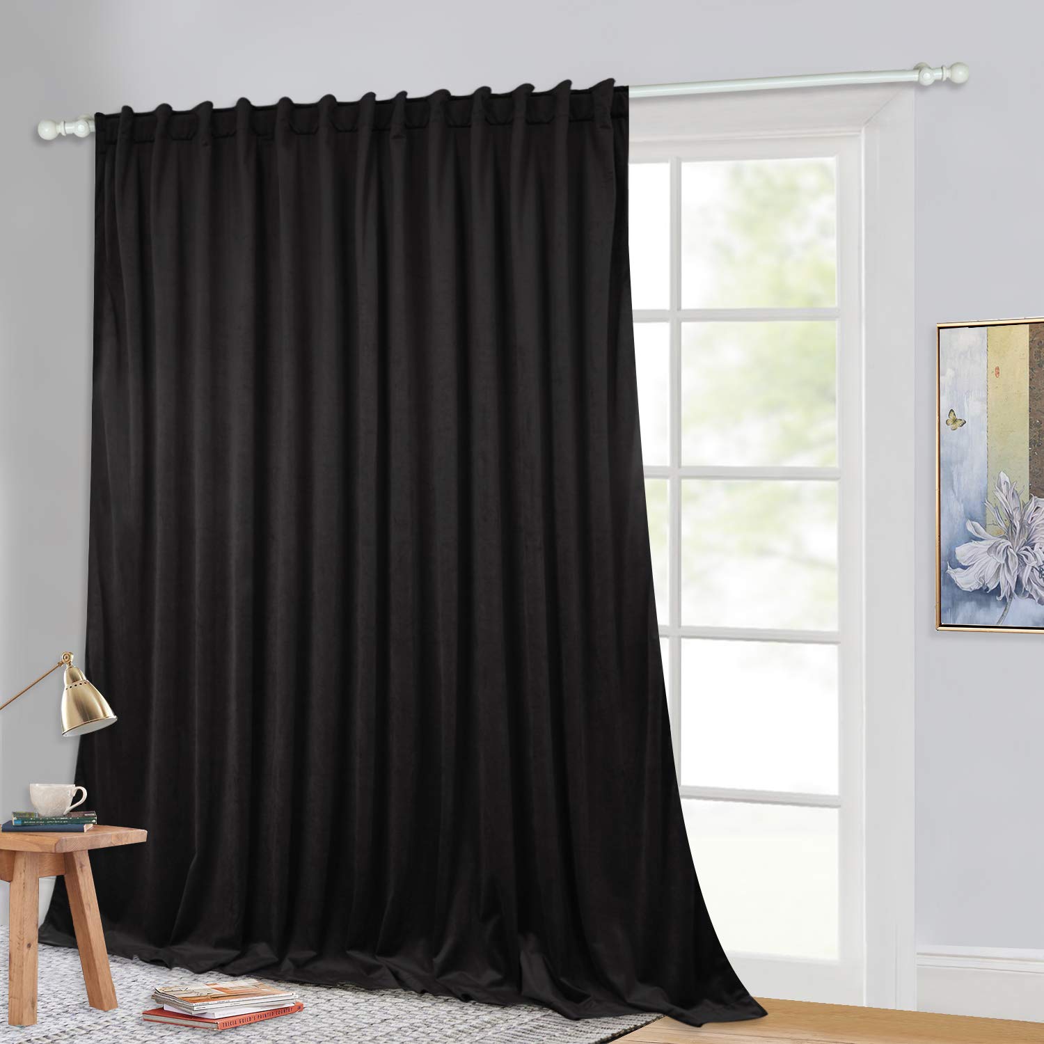 Photo 1 of StangH Velvet Curtain Blackout Sliding Glass Door Panel for Living/Dining Room, 90 inches Long Black Backdrop Thermal Insulated for Studio/Theater Privacy Protect for Office, W100 x L90, 1 Panel