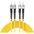 Buacoz 15Meters 50ft ST/UPC-ST/UPC Single-Mode Fiber Optic Cable ST to ST OS2 Jumper Optical Patch Cord Duplex 9/125um Yellow ST-ST