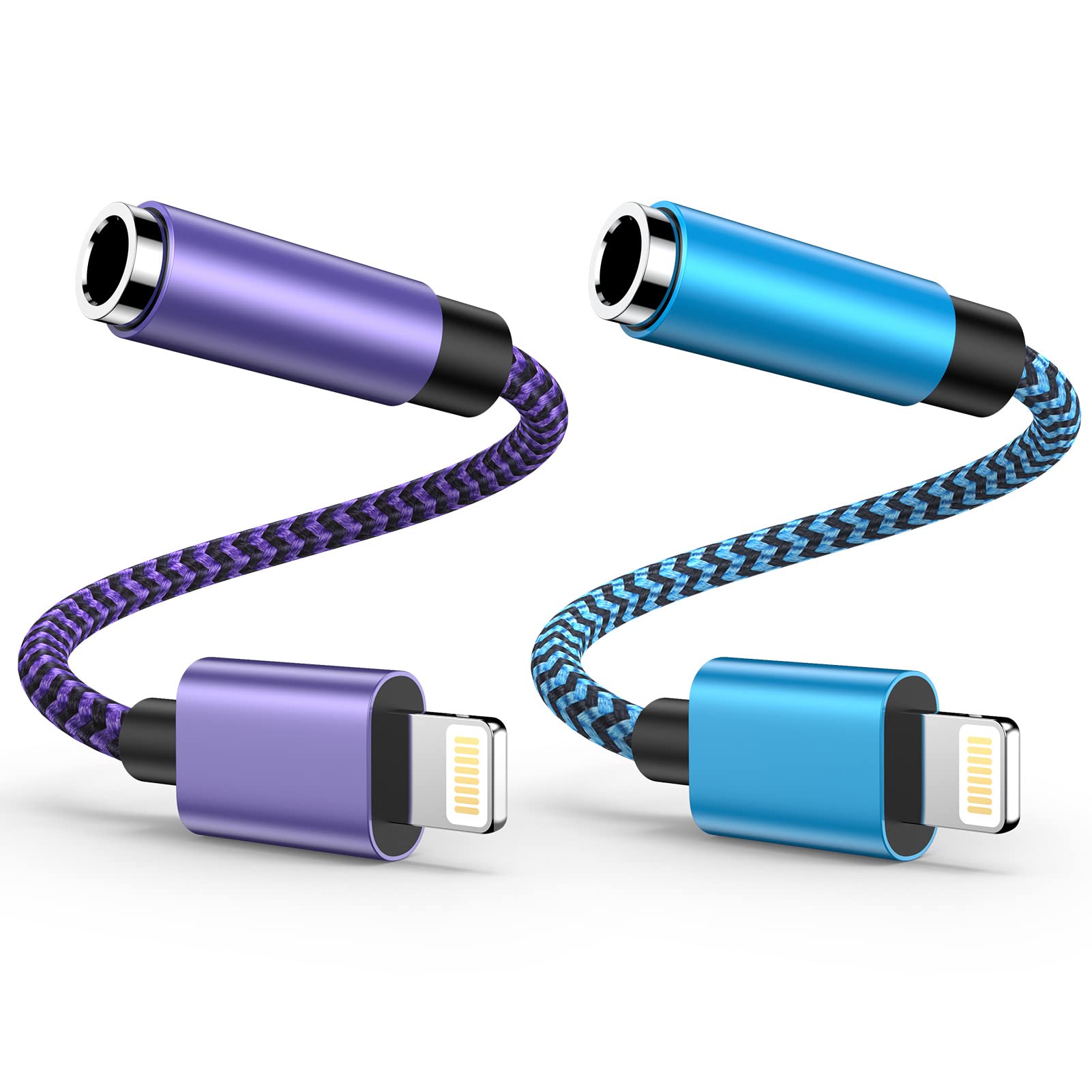 iPhone Headphones Adapter 2Pack, Apple Lightning to 3.5mm Headphone Jack Adapter Nylon Braid, Aux Audio Adapter Dongle Earphone Converter for iPhone 14 Pro Max/14 Pro/14/13/12/SE/11/X/8, All iOS