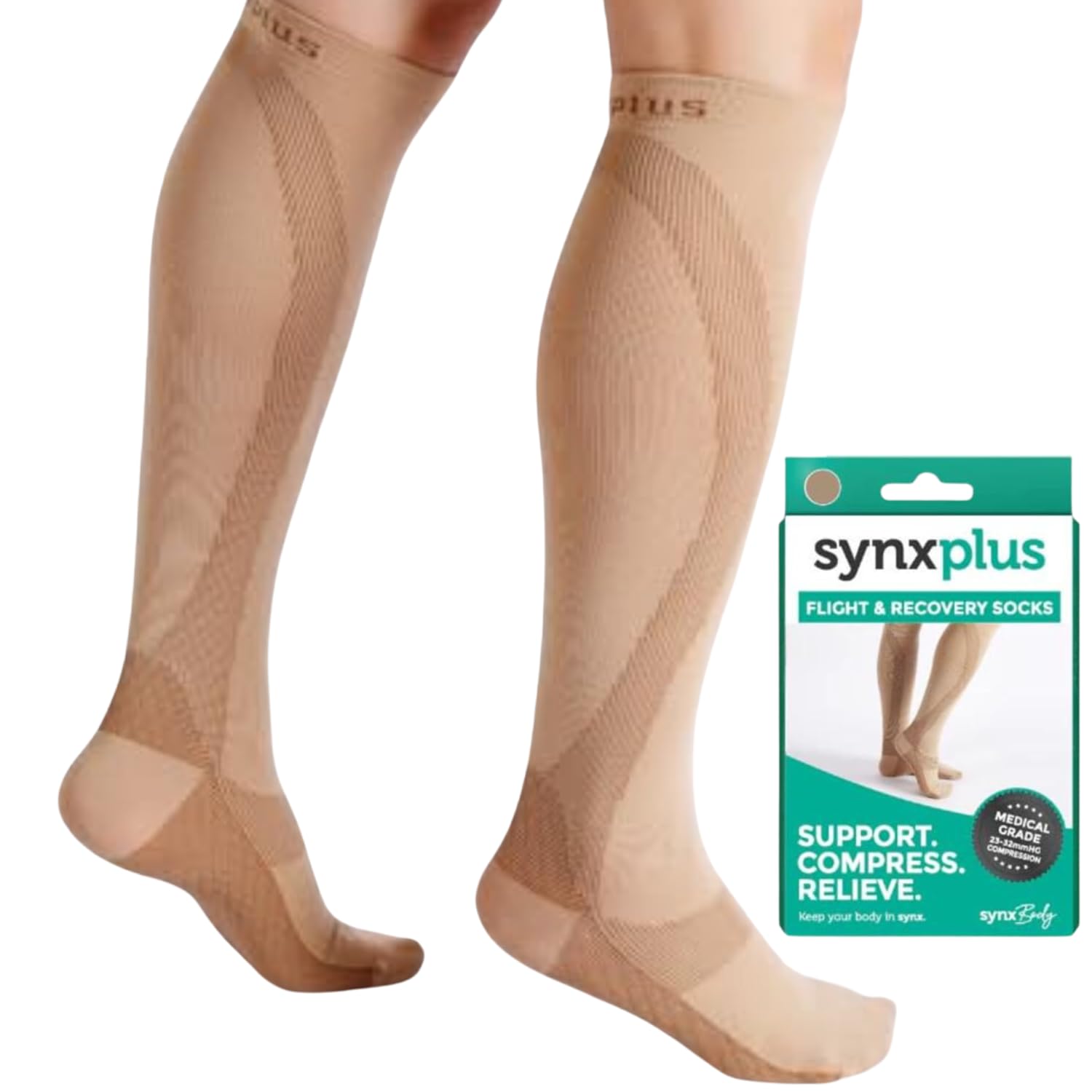 SynxBody Flight Socks. Flight Compression Socks For Women and Men - Helps Prevent Deep Vein Thrombosis (DVT) During Flight (Large)