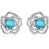 HOPEEZZ Opal/Lapis Lazuli/Turquoise/Moonstone/Amethyst/Onyx Earrings for Women Sterling Silver Hoop/Stud Earrings Pearl Jewelry Gift for Women