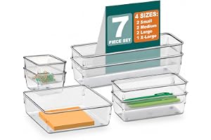 Acrimet Organizador Modular de Gavetas Transparente, Kit com 7 Potes | Tamanhos Sortidos Para Organizar Gavetas, Bancadas e A