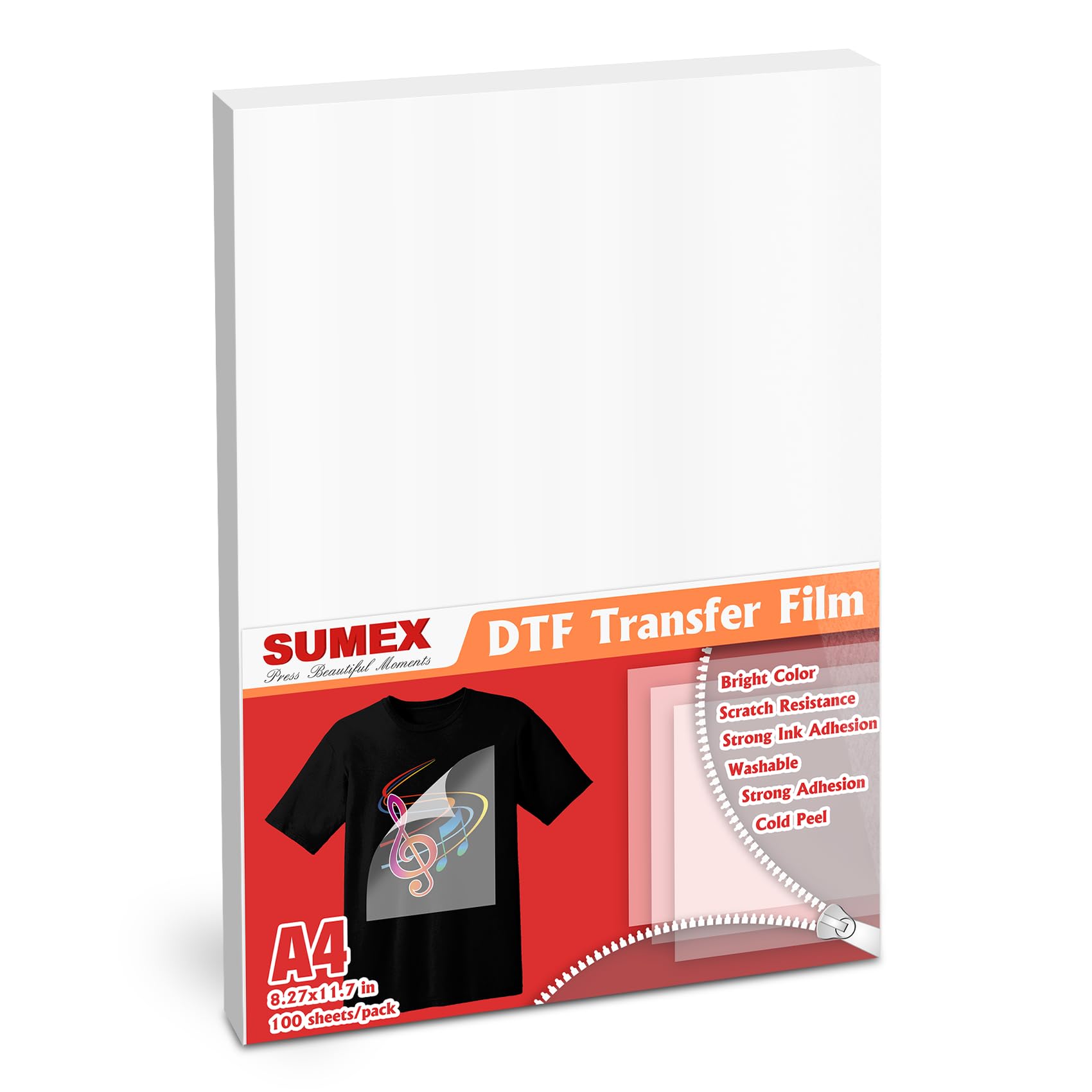 Sumex DTF Transfer Film 100 Sheets A4 Double Sided Clear Pretreat Sheets PET Heat Transfer Paper Direct to T Shirts