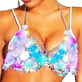 Zoestar Light Up Sequin Bra Top Sparkly LED Bikini Tops Glow Party Rave Featival Outfit for Women
