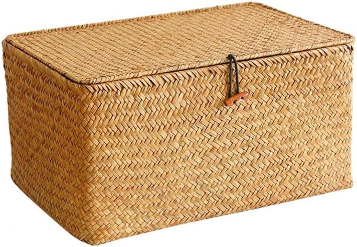 Najer Rectangular Handwoven Seagrass Storage Basket with Lid and Home Organizer Bins( Small, Yellow)