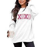 LETSEE Womens Valentine Crewneck Sweatshirt Letter Chenille Patch Long Sleeve Pullover Tops Oversized Clothes