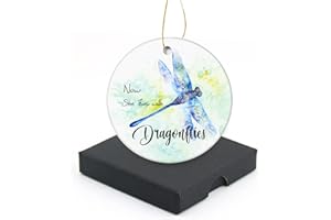 DAKYZUKA Memorial Christmas Ornament-Now She Flies with Dragonflies-Christmas Ornaments in Memory of Loved One Xmas Tree Round Ceramic Ornament Sympathy Ornament Xmas Ornament 3 Inch with a Gift Box
