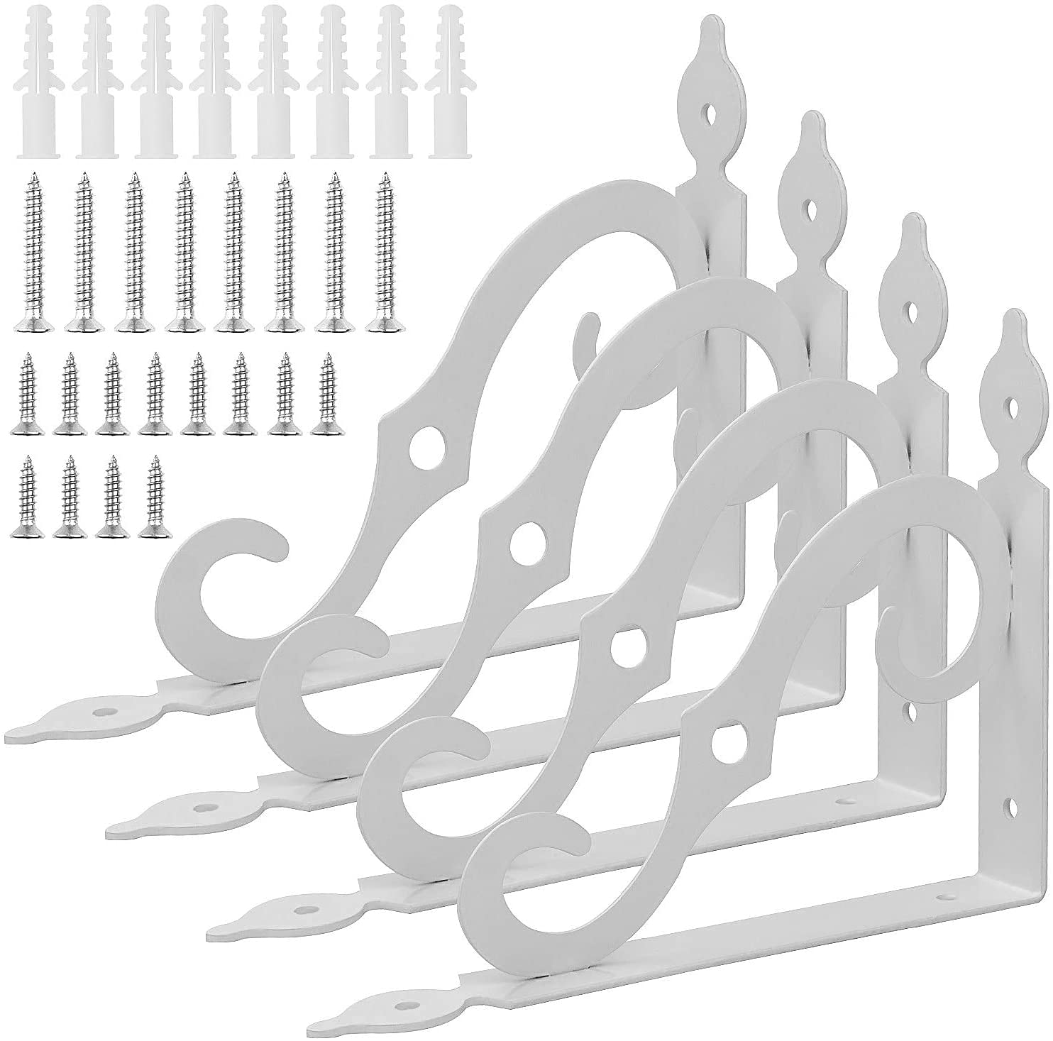 Photo 1 of Acrux7 4 Pack Shelf Brackets 7.5X5.5 inch Thicken Iron Corner Brace Shelf Support Heavy Duty Wall Shelf Brackets White Decorative L Shelf Support for Home Office School