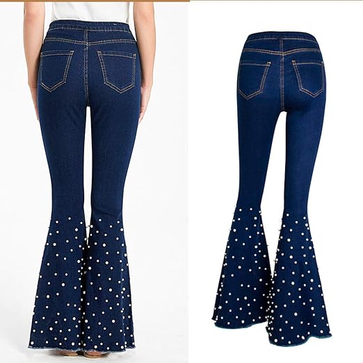 jeans with pearls at the bottom