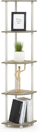 Furinno TURN-N-TUBE Corner Shelf 5-Tier Sonoma Oak 29.5 W x 146.6 H x 29.5 D view 1