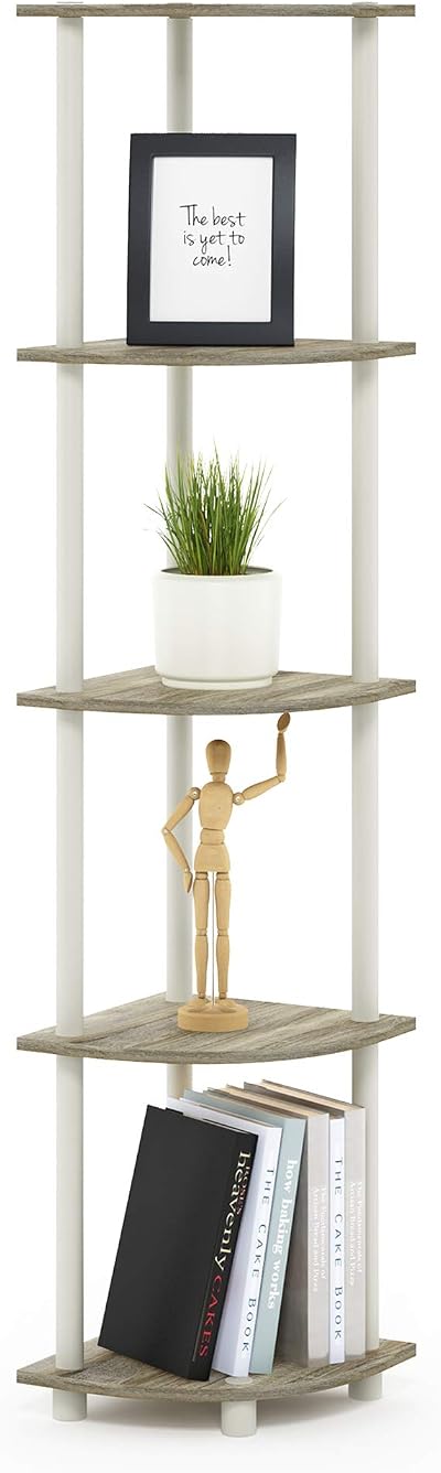 Furinno TURN-N-TUBE Corner Shelf 5-Tier Sonoma Oak 29.5 W x 146.6 H x 29.5 D