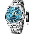 OLEVS Watch for Men Classic Business Dress Analog Quartz Stainless Steel Waterproof Luminous Date Diamond Men Silver Watch