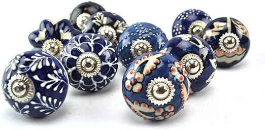 Set of 10 blau floral Keramik Schrank Schrank Knöpfe Schublade zieht
