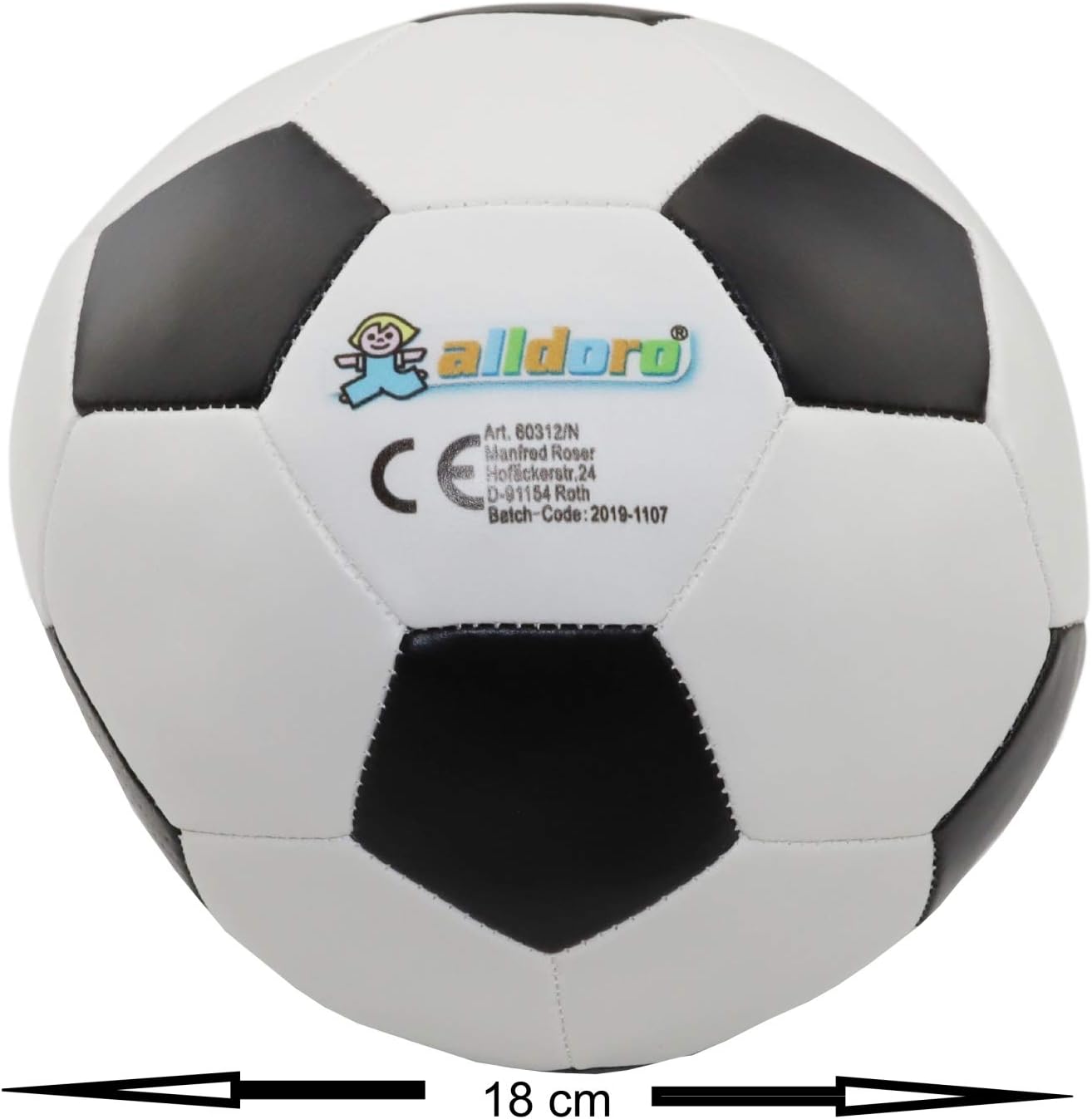 Alldoro 60312 Softball Diameter-18 cm, Black/White, diameter 18 cm - Image 3
