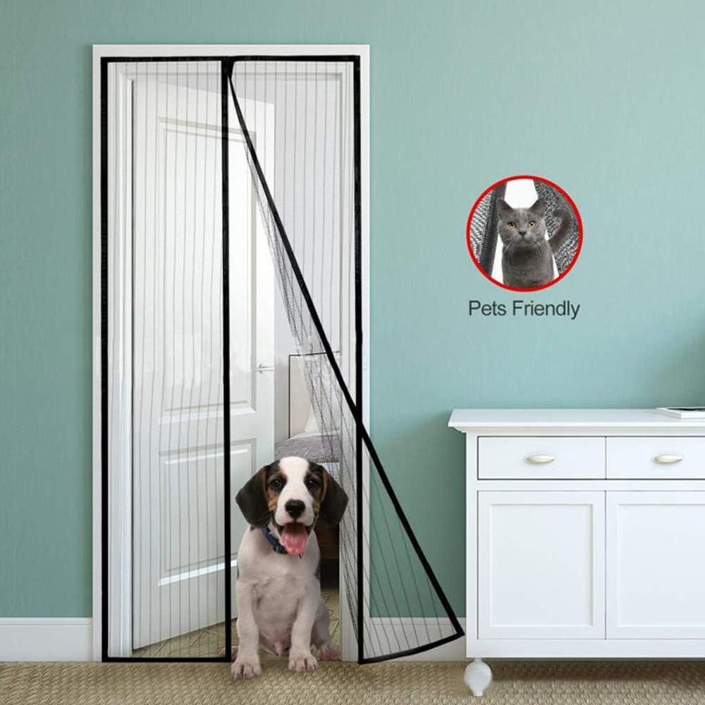 Mulslect Magnetic Screen Door with Heavy Duty Mesh Curtain Magnetic Curtain Fits Doors up to 39"W x 82"H, Black Frame Magnetic Sealing Gauze