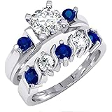 Dazzlingrock Collection 1.85 Carat (ctw) 10K Gold Blue & White Sapphire Ladies 3 Stone Bridal Engagement Ring Matching Band S