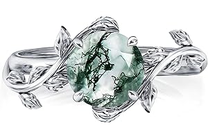 WASEE Natural Moss Agate Ring for Women 925 Sterling Silver Green Moss Agate Engagement Wedding Promise Ring Jewelry Gifts for Women