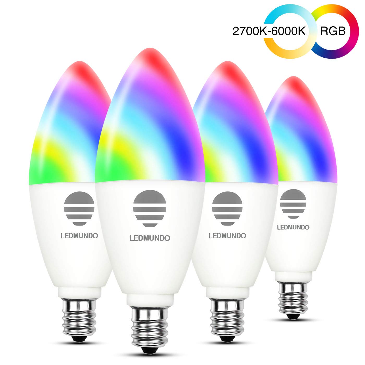 Smart Light Bulbs with White Light 2700k-6000k RGBW - 6W LED Candalabra