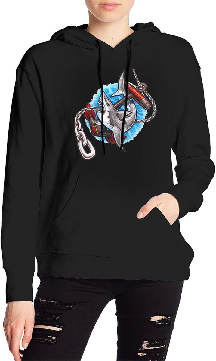 Old School Tattoos Shark Women's Hoodies Sweatshirt Hood with Pockets Hooded Sweatshirt