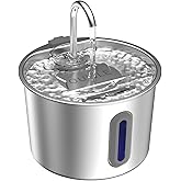 OUYILE Stainless Steel Cat Fountain - 2.2L/74oz Ultra-Quiet Drinking Automatic Pet Water Fountain with Replacement Filters Cat Water Fountain with LED Window for Cats and Small Dogs