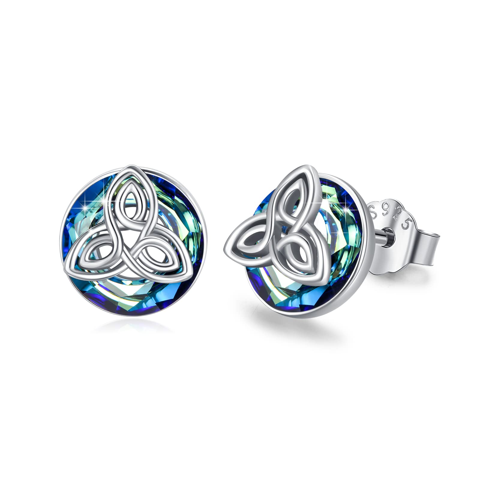 Crystal Celtic Earrings 925 Sterling Silver Blue Crystal Stud Earrings Celtic Hypoallergenic Earrings Crystal Jewellery Valentines Gifts Christmas for Women Girls Kids