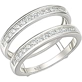 Wuziwen 925 Sterling Silver Classical Women Wedding Ring Enhancer for Engagement Rings Half Eternity Bands Round Guard Wraps CZ