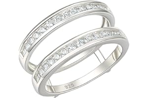 Wuziwen 925 Sterling Silver Classical Women Wedding Ring Enhancer for Engagement Rings Half Eternity Bands Round Guard Wraps CZ