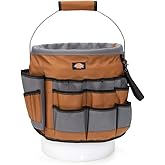 Dickies 35-Pocket 5-Gallon Bucket Organizer With Drill Holster, Padded Handle, and Tape Tether, for Contractors and Painters