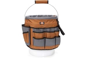 Dickies 35-Pocket 5-Gallon Bucket Organizer With Drill Holster, Padded Handle, and Tape Tether, for Contractors and Painters