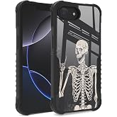 FJyuanqi Compatible with iPhone 16e Case/iPhone 17e Case, Rock and Roll Skull Skeleton Bone Love Music Design Heavy Duty Anti Slip Shockproof Hard PC Back Soft TPU Prevention Protective Case