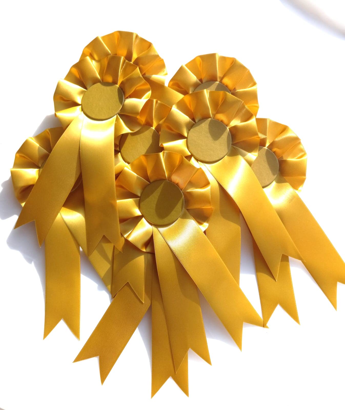 10 X Mixed Blank Rosettes Quality 1 Tier Rosettes Celebration Sport Prizes Competitions Funerals School Awards Sporting Awards (Gold 10pcs)