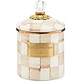MACKENZIE-CHILDS Small Enamel Canister, Kitchen Storage Container with Lid, Brown-and-White Mocha Check