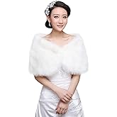 Women Wedding Faux Fur Shawl Wraps Bridal Sleeveless Stole Cape Winter Cape Shrug Warm Stole Wrap for Party Evening