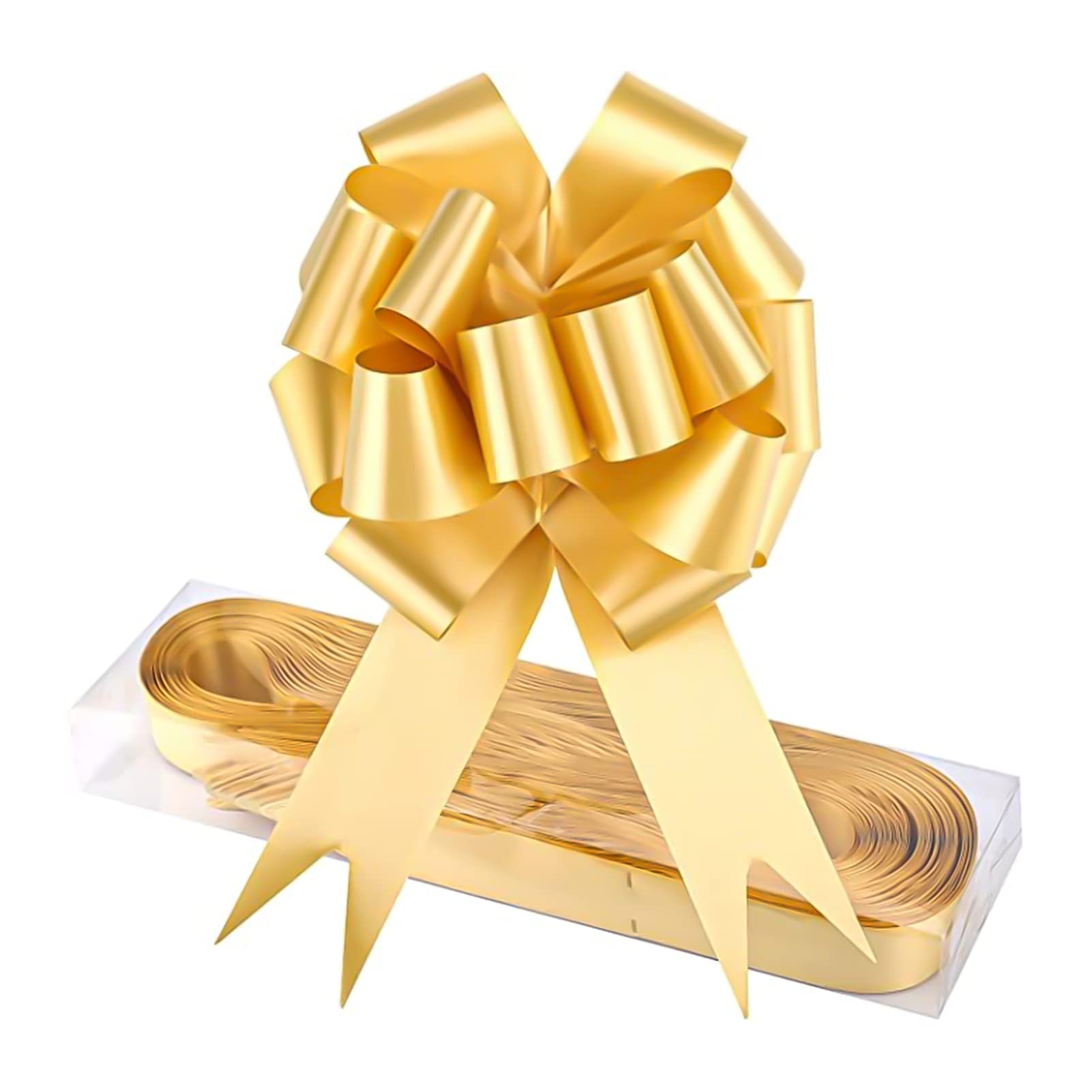 Popuppe 30 Pcs Large Ribbon Pull Bows,Gold Wide Florist Bows for Wedding Festivals Party Car Baskets Bouque