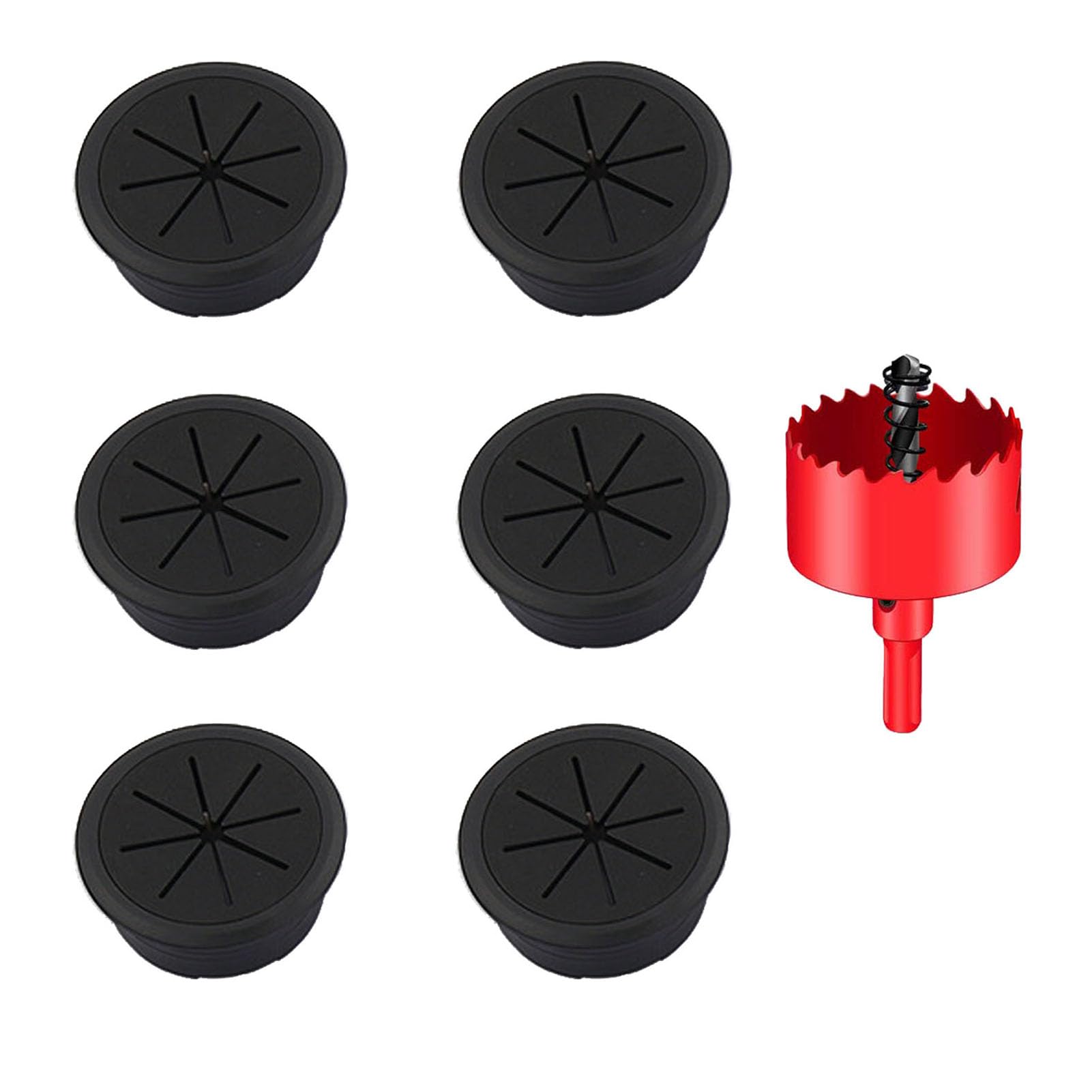 DuDuZui 6PCS Desk Grommet, Flexible Desk Cable Hole Covers Organize Office and Home Table Cable, with Hole Saw (60mm, Black)