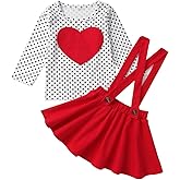 Xfglck Toddler Baby Girl Valentines Clothes Outfit Long Sleeve Dot Heart Long Sleeve Shirt Blouse +Suspender Skirts Set