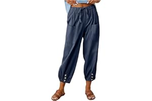 AQAYL Linen Pants Women Summer Drawstring Elastic Waist Pants Lightweight Beach Pants Tapered Trousers with Pockets