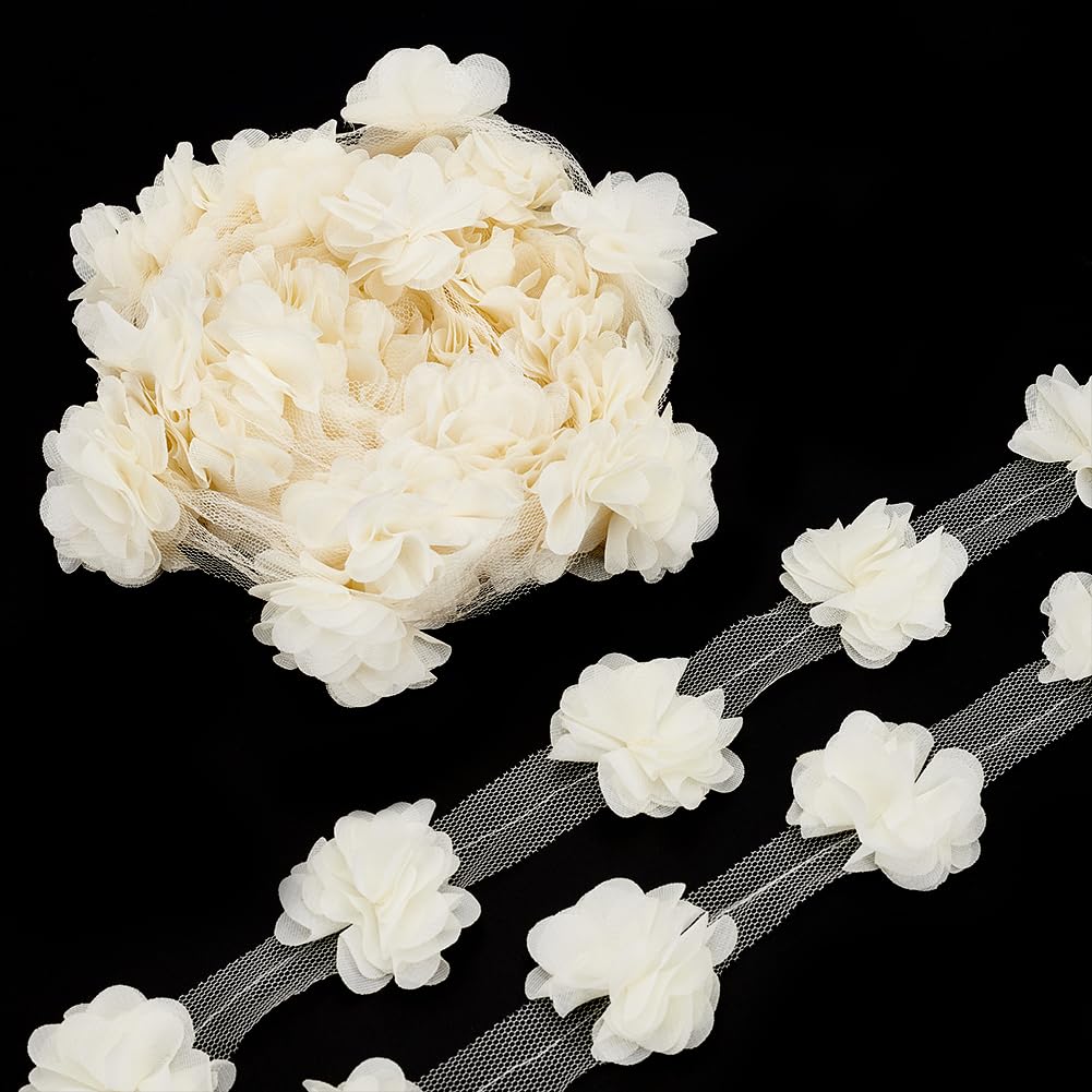 FINGERINSPIRE 10 Yards(9.1m) Beige Chiffon Flower Lace Trim DIY Handmade Lace Trim Costume Accessories for Bridal Wedding Dress Decoration