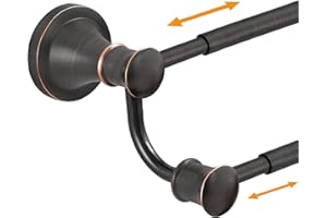 Hoimpro Adjustable Retractable 15-27 Inches Stainless Steel Bathroom Towel Bar, Bathroom Hotel Double Towel Bar Rod Hanger Wa