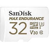 SanDisk 32GB MAX Endurance microSDHC Card with Adapter for Home Security Cameras and Dash cams - C10, U3, V30, 4K UHD, Micro 