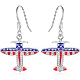 American Flag Airplane Earrings 925 Sterling Silver Flag Airplane Earrings Dangle Jewelry Gifts for Women